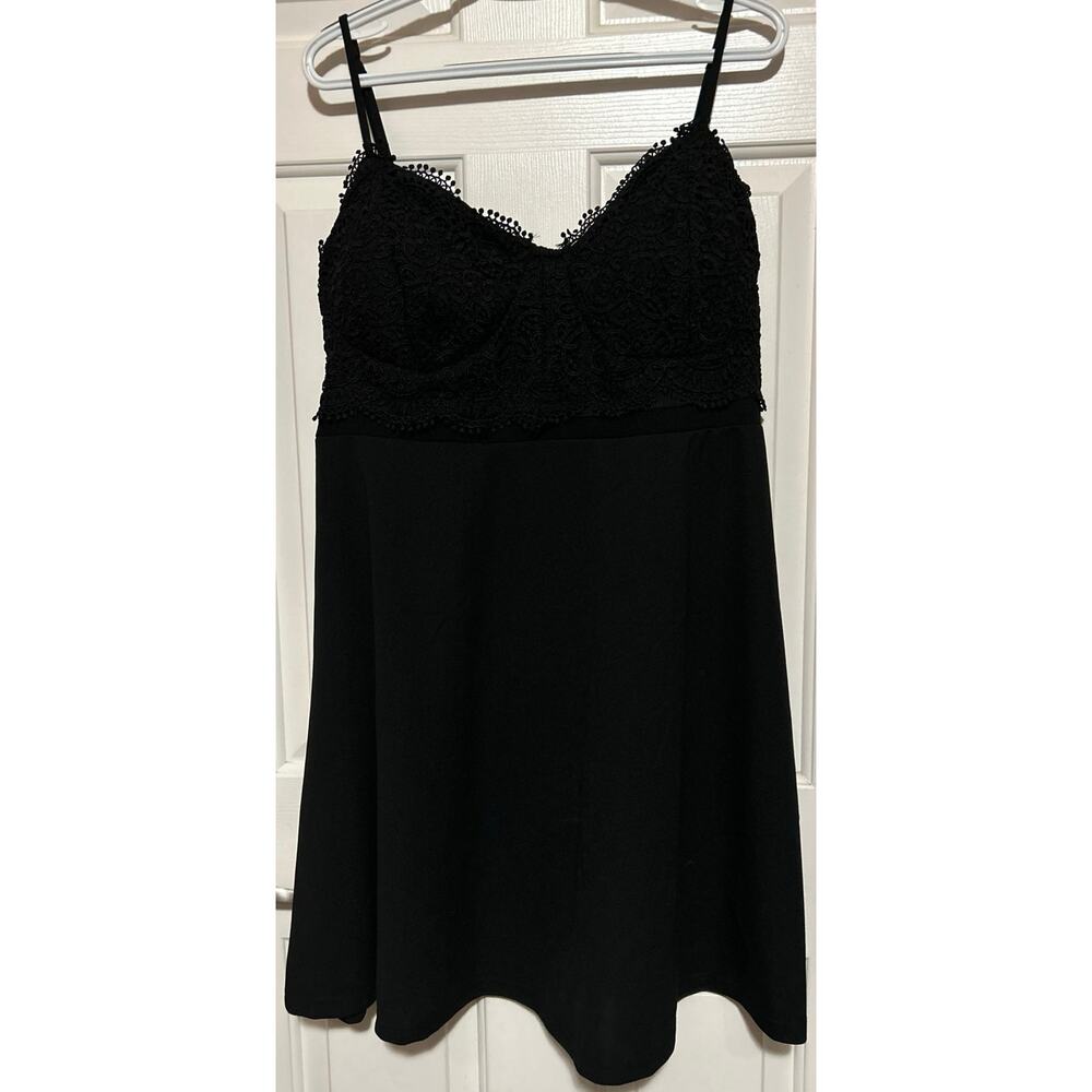 J for Justify Women's Black Spaghetti Strap Crochet Bust Dress Back Zips Size 2X